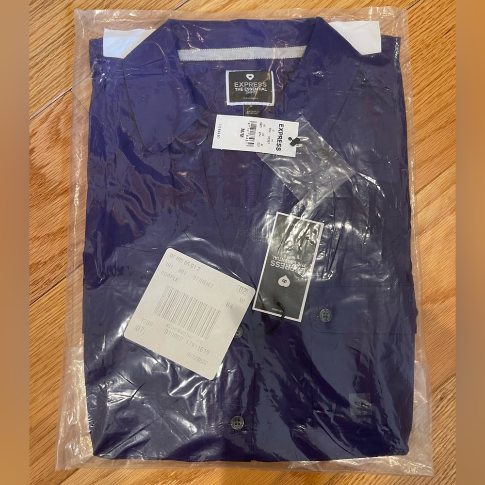 NWT Express the essential purple button down